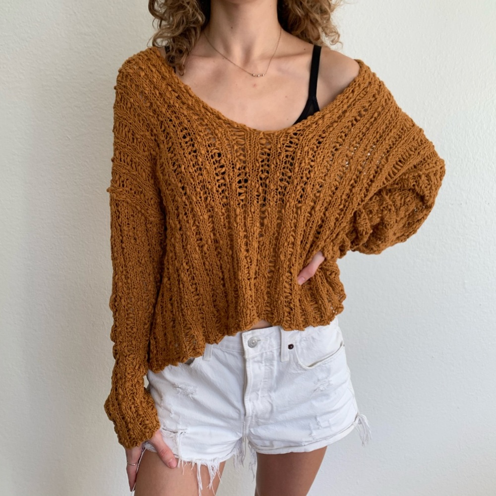 Free People Oversized Knit V-Neck Sweater
